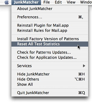 Reset All Test Statistics menu item